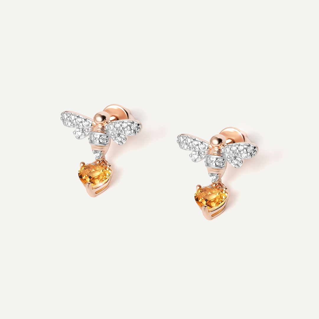 Серебряные серьги-пусеты с цитринами "Мотыльки"