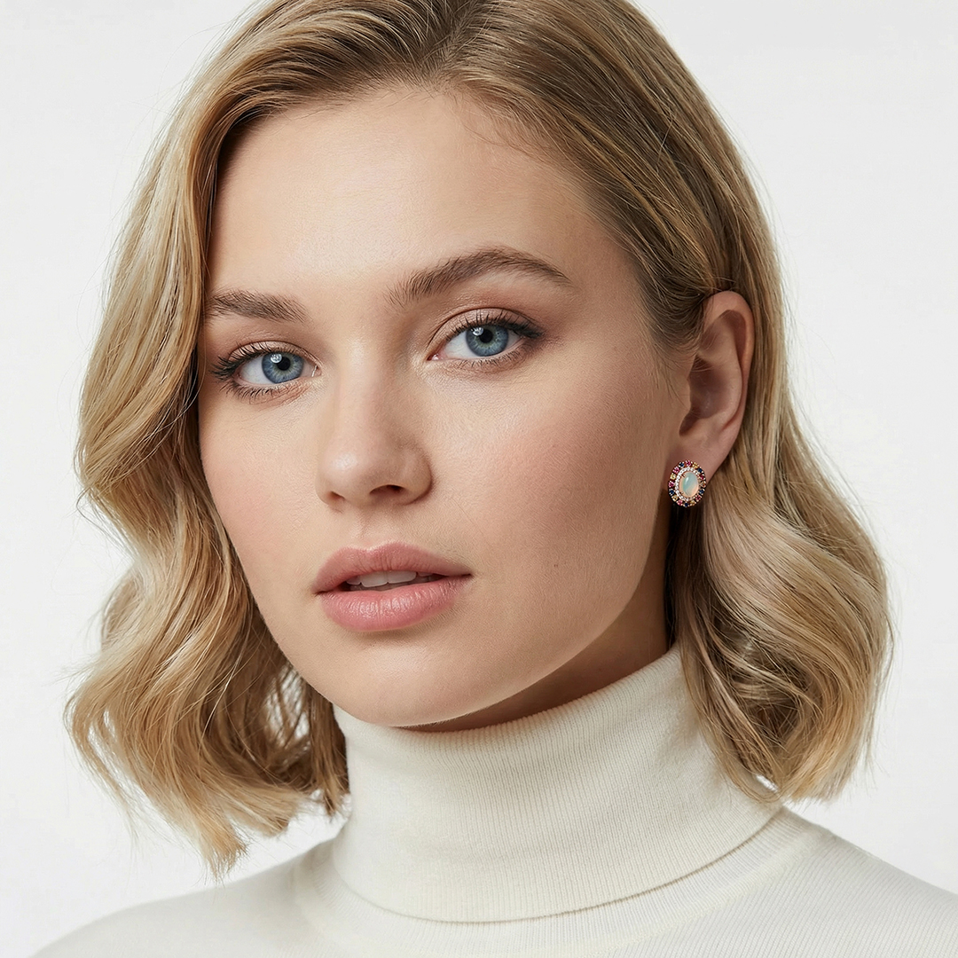 Серебряные серьги с опалами и мультисапфирами