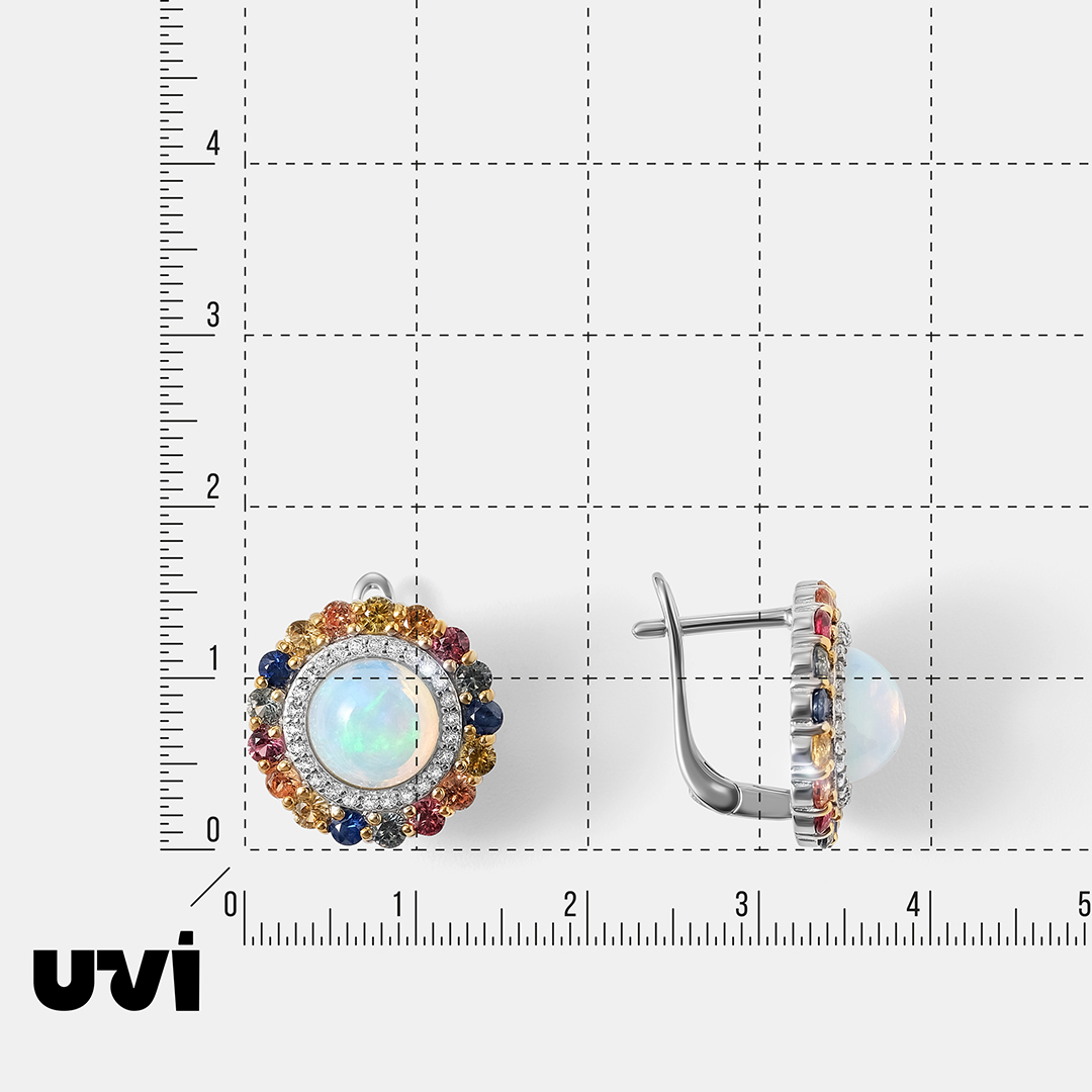 Серебряные серьги с опалами и мультисапфирами