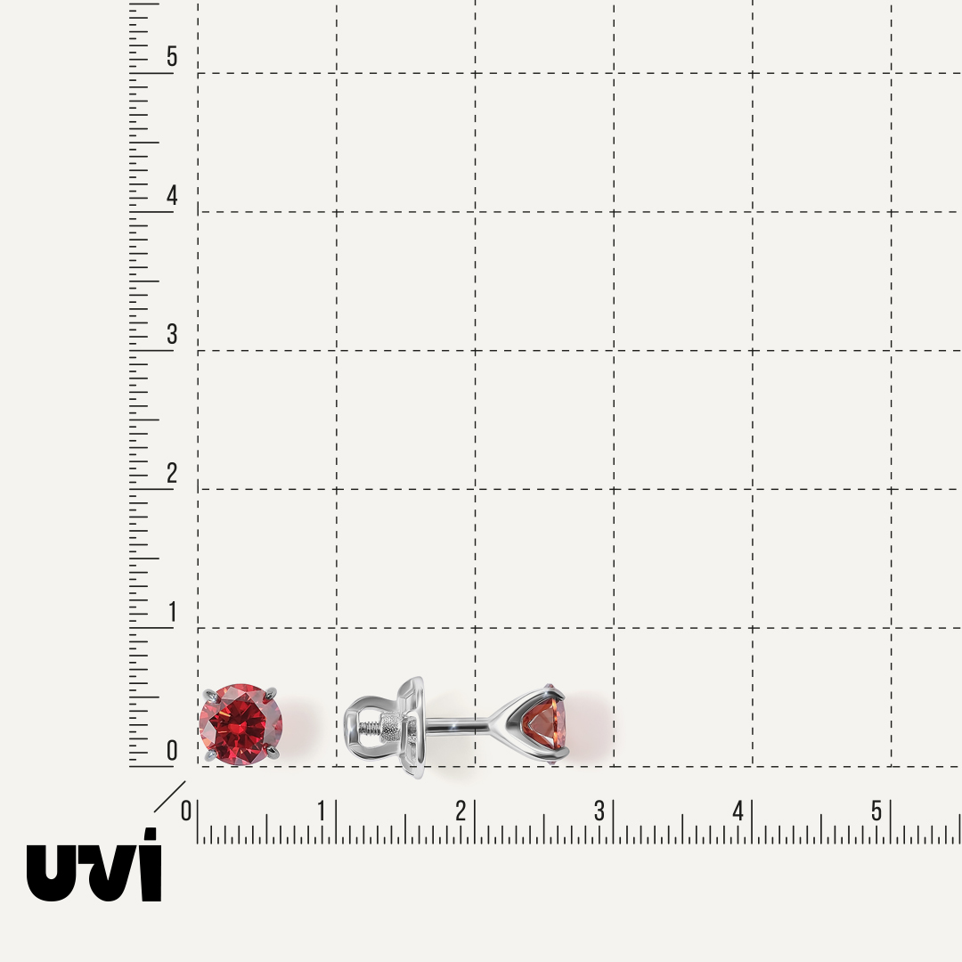 Серебряные серьги-пусеты с красными муассанитами