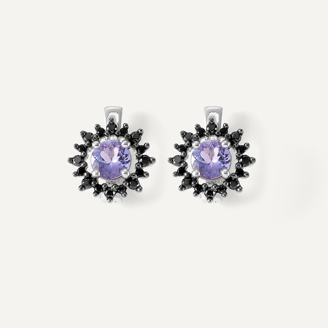 Серебряные серьги с танзанитами "Цветы"