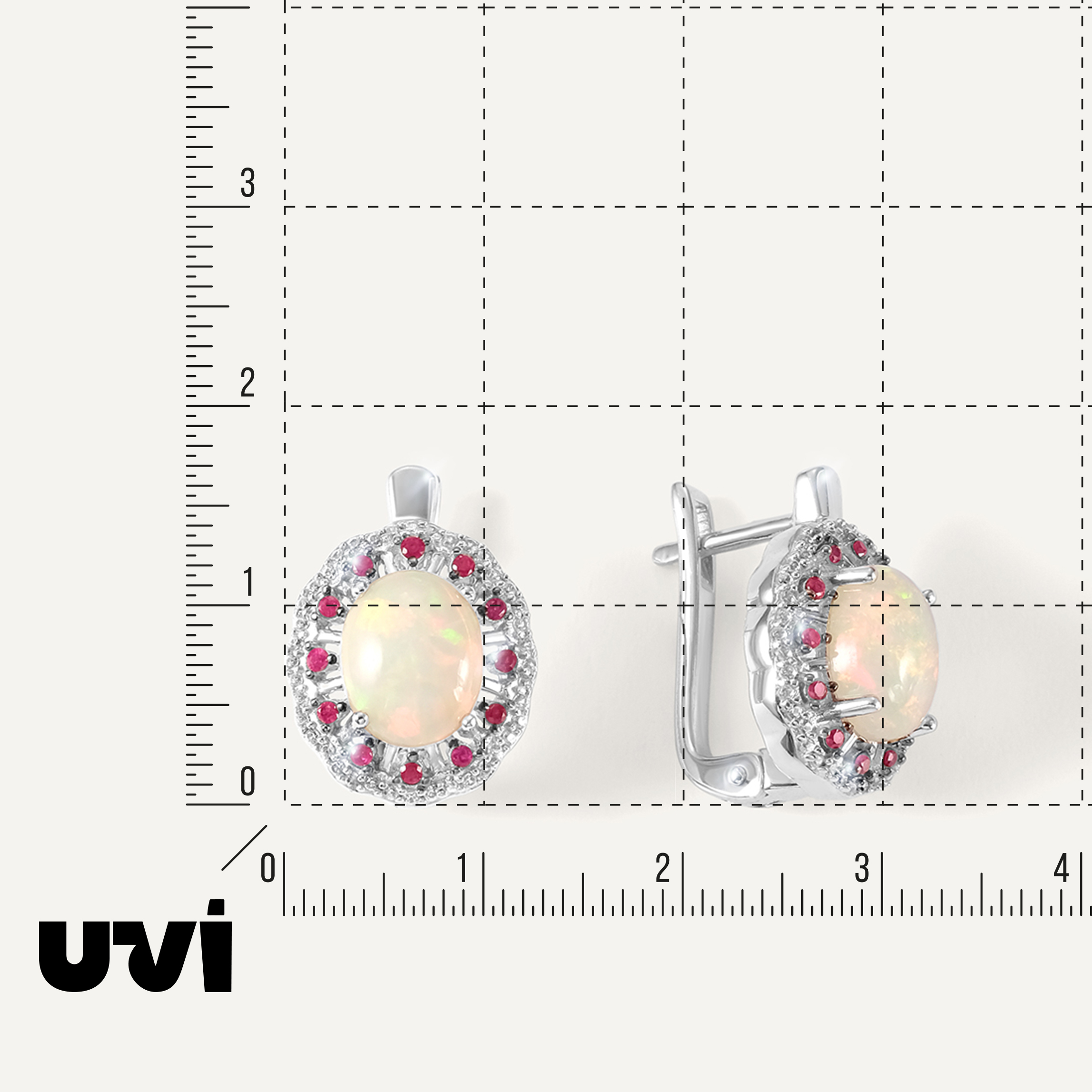 Серебряные серьги с опалами и рубинами