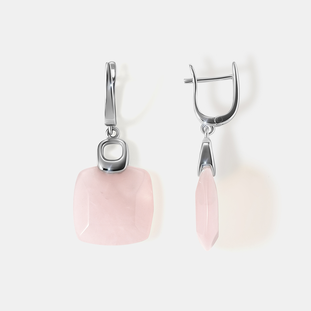 Серебряные серьги с розовым кварцем