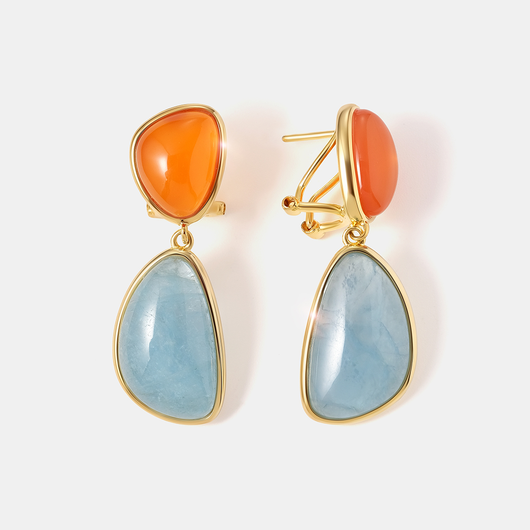 Серебряные серьги с аквамаринами и халцедонами