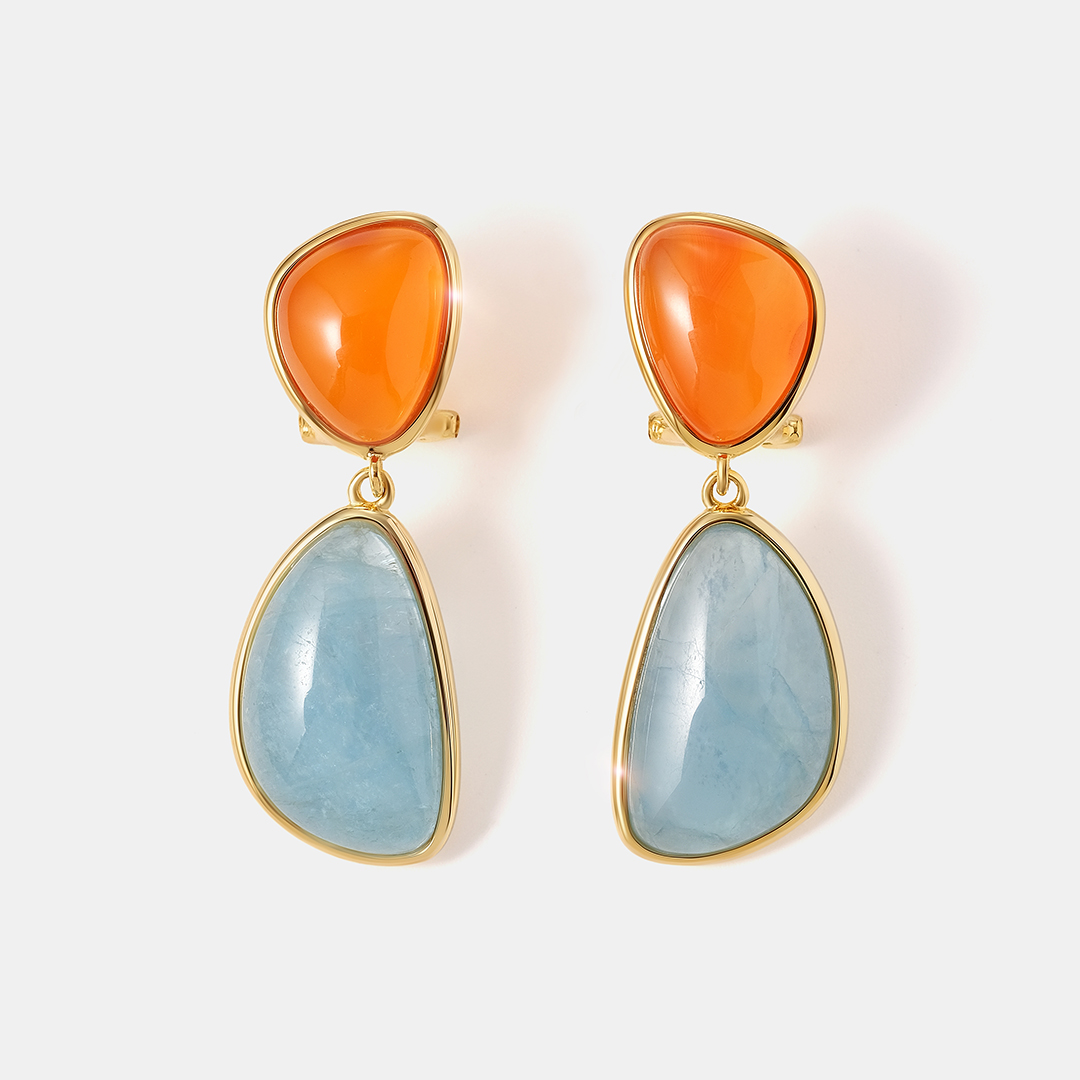 Серебряные серьги с аквамаринами и халцедонами