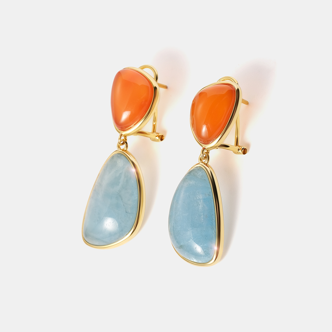 Серебряные серьги с аквамаринами и халцедонами