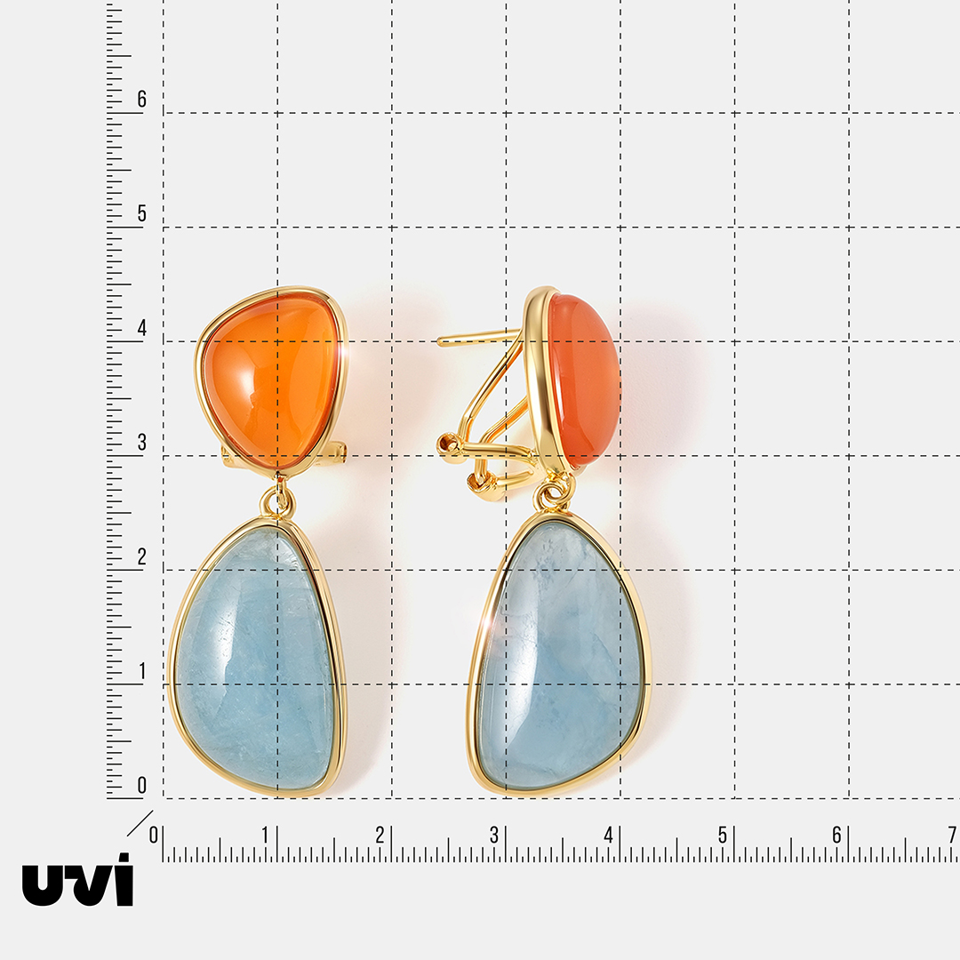 Серебряные серьги с аквамаринами и халцедонами