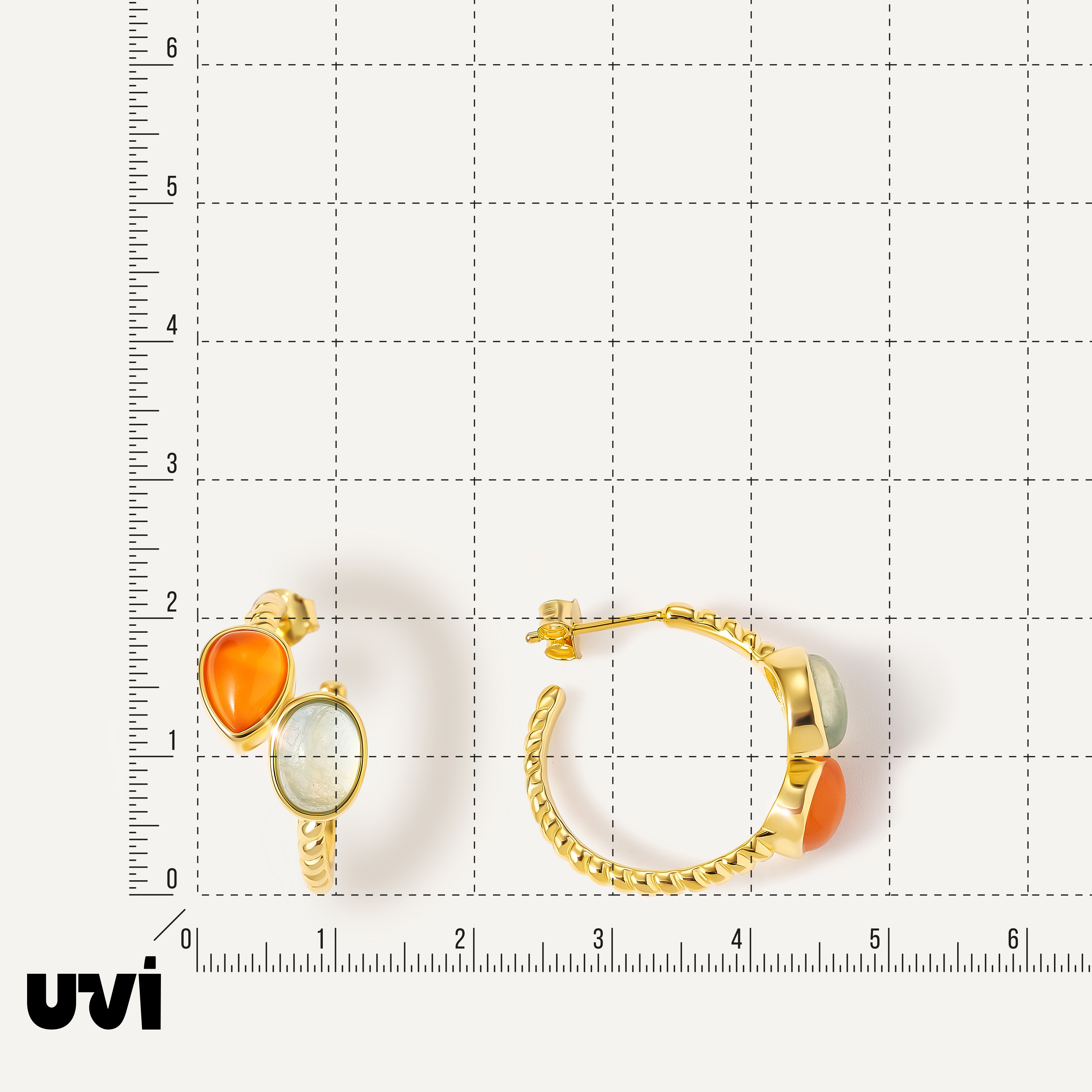 Серебряные серьги-конго с аквамаринами и халцедонами