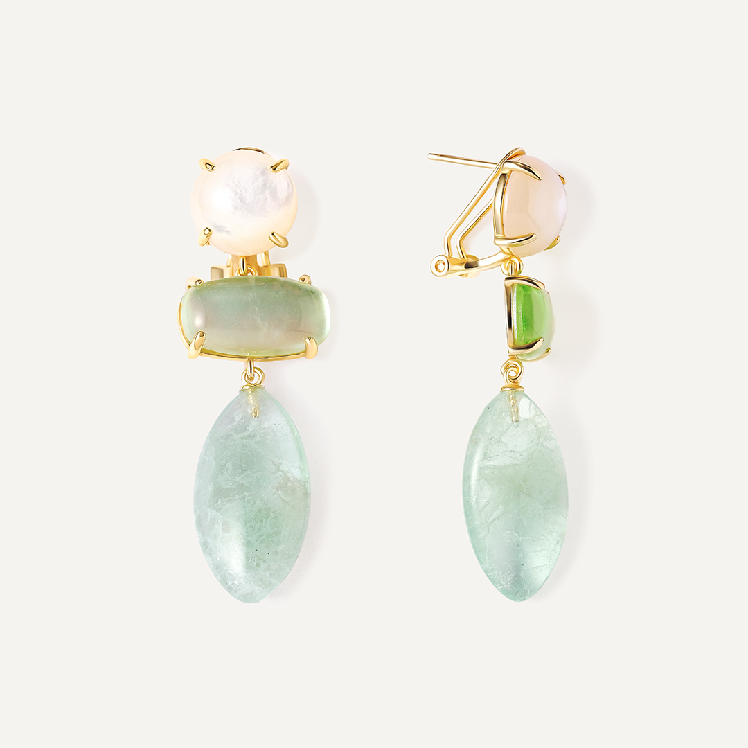 Серебряные серьги с флюоритами и перламутром