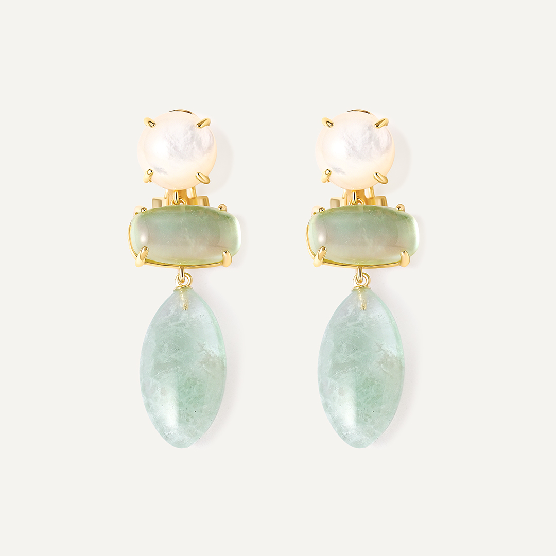 Серебряные серьги с флюоритами и перламутром