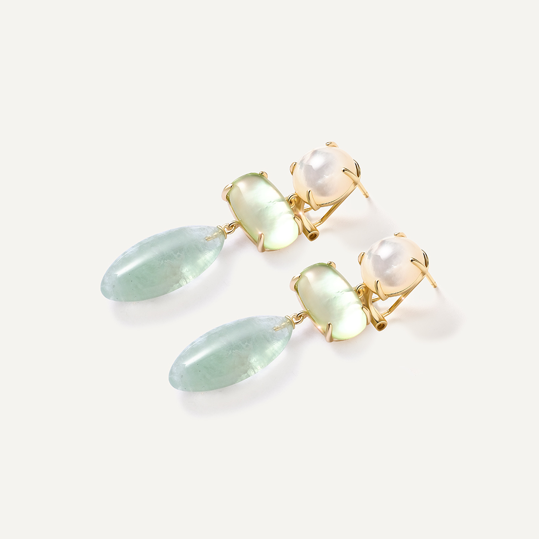 Серебряные серьги с флюоритами и перламутром