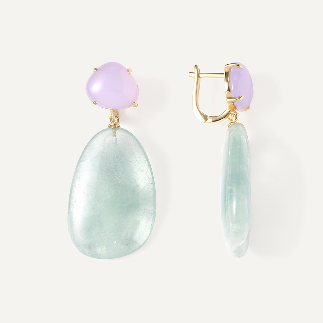 Серебряные серьги с флюоритами и алпанитами