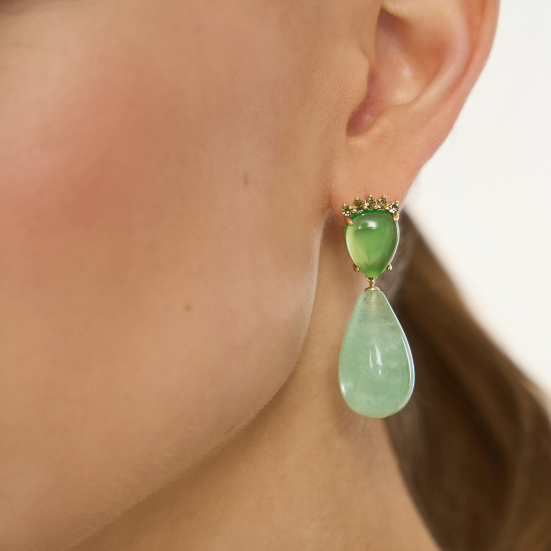 Серебряные серьги с флюоритами и агатами