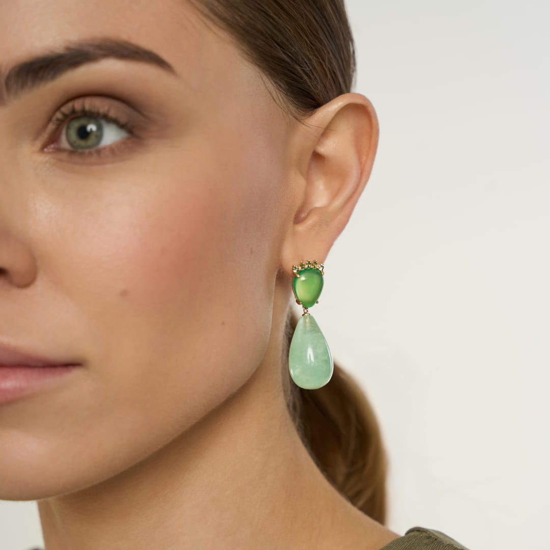 Серебряные серьги с флюоритами и агатами