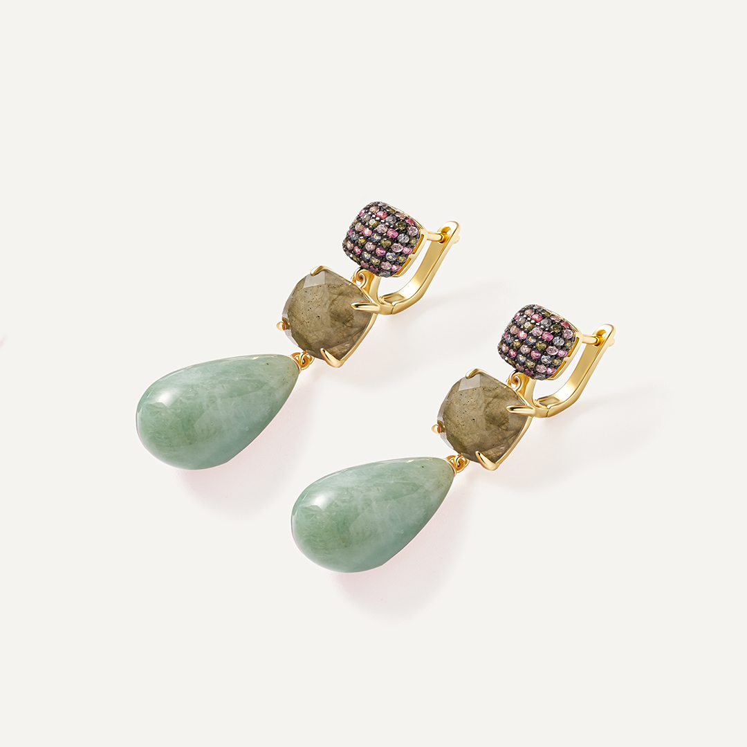 Серебряные серьги с нефритами и лабрадоритами