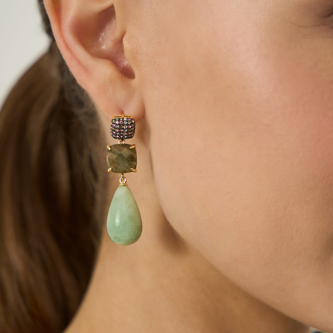 Серебряные серьги с нефритами и лабрадоритами