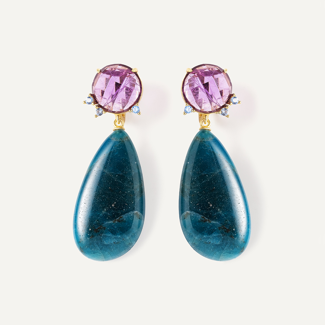 Серебряные серьги с апатитами и аметистами