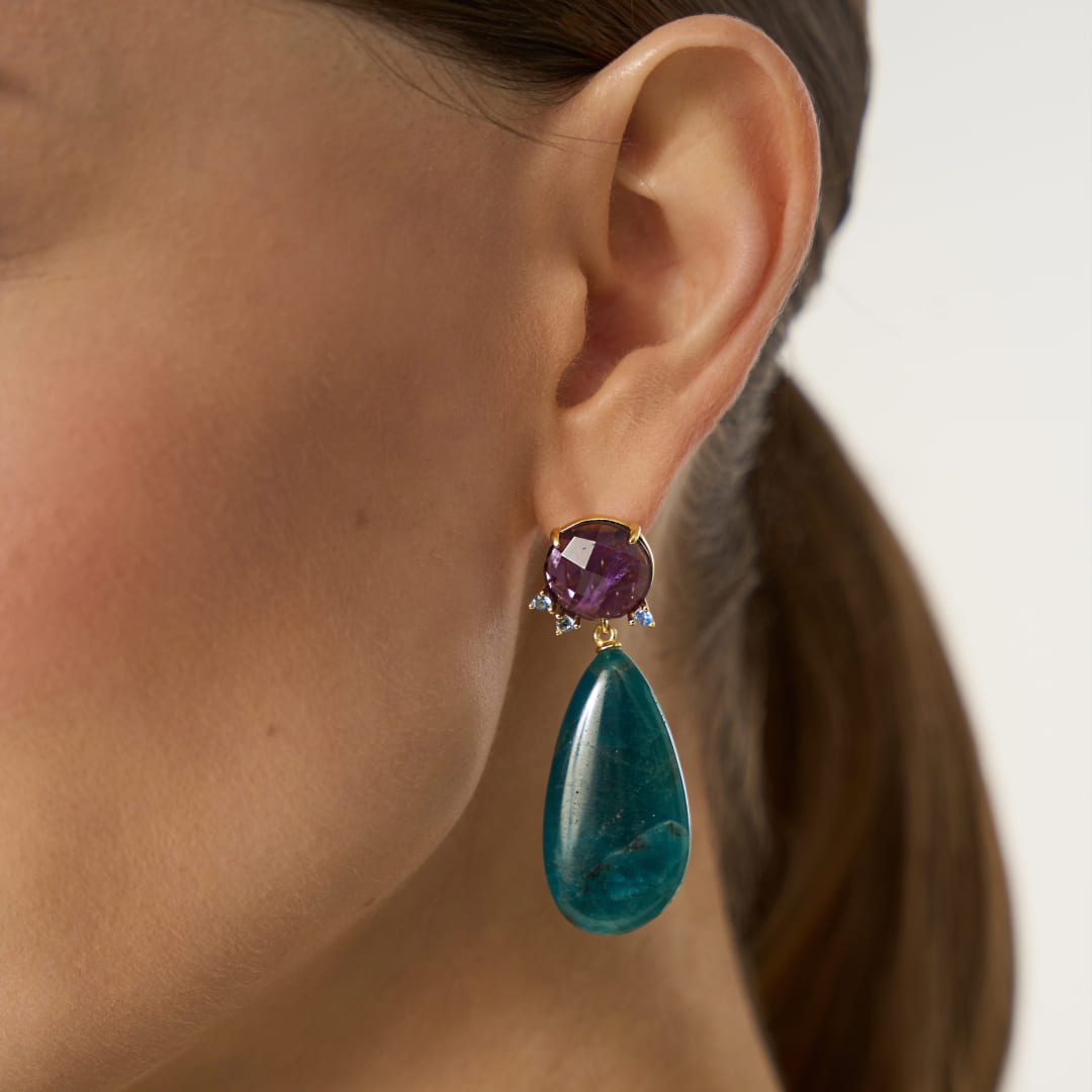 Серебряные серьги с апатитами и аметистами