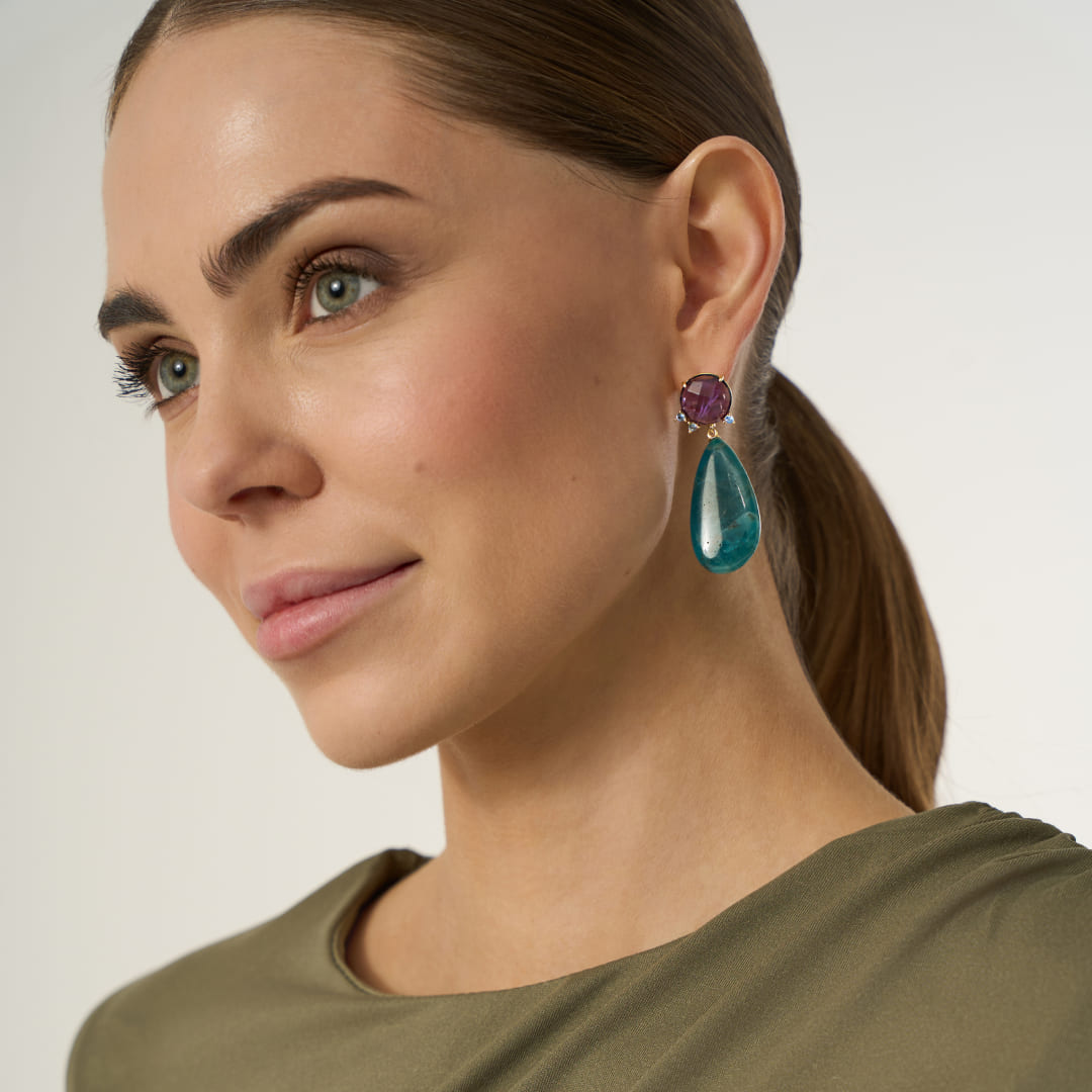 Серебряные серьги с апатитами и аметистами