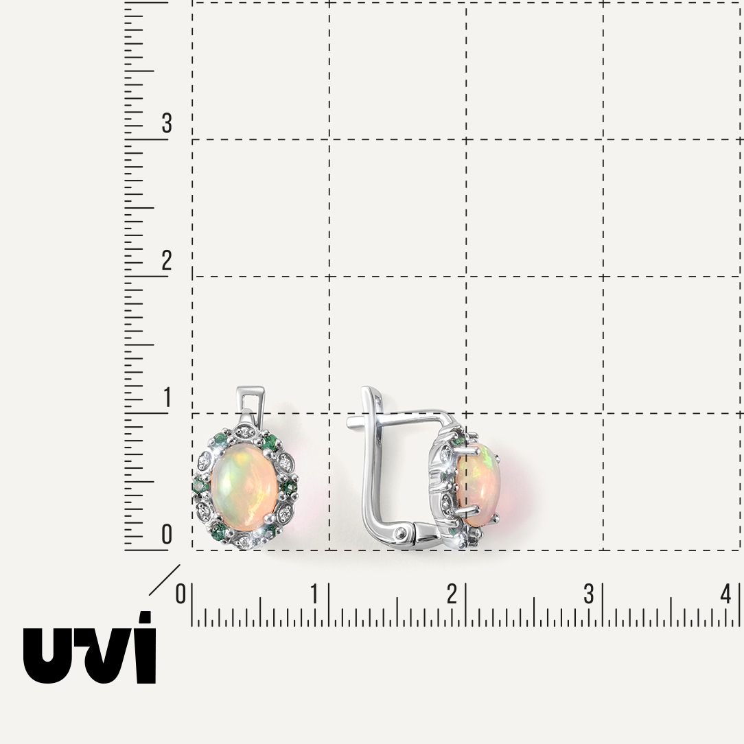 Серебряные серьги с опалами и изумрудами