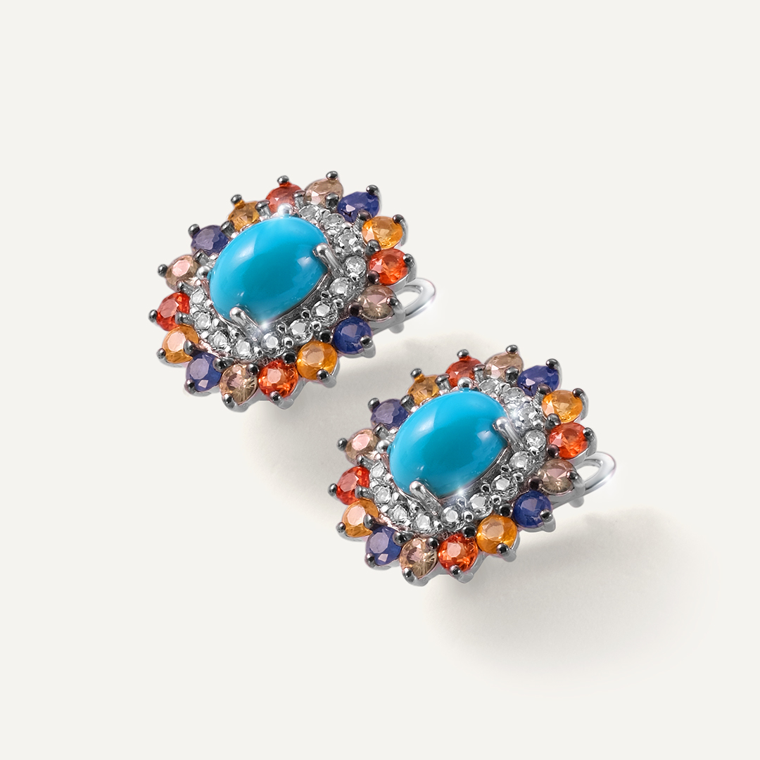 Серебряные серьги с бирюзой и мультисапфирами