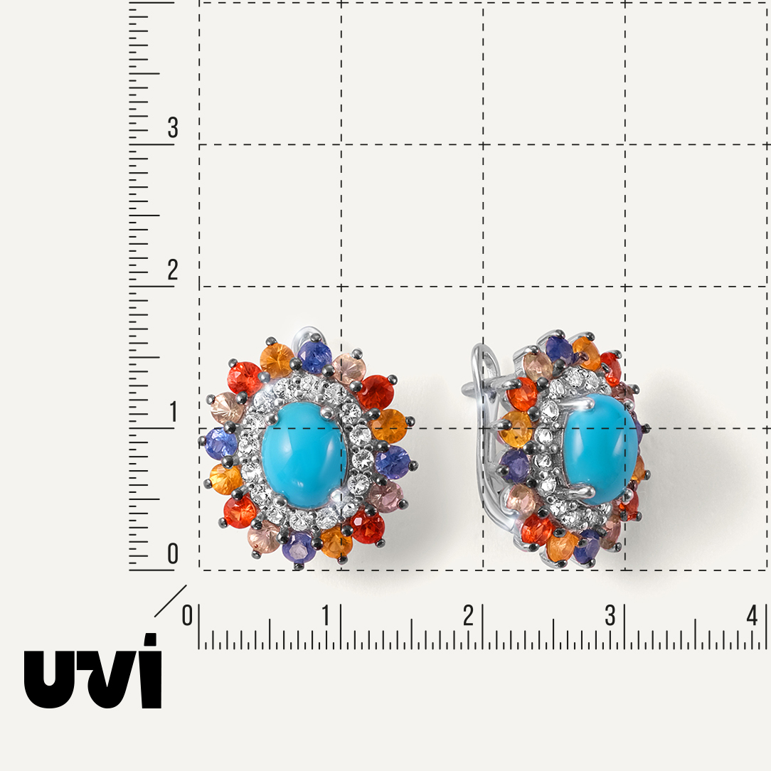 Серебряные серьги с бирюзой и мультисапфирами