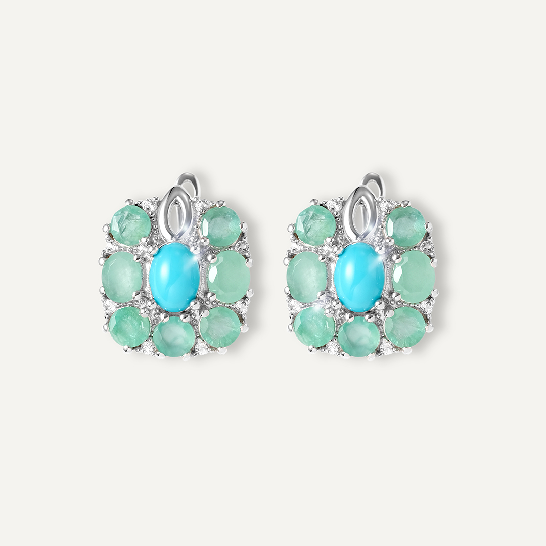Серебряные серьги с бирюзой и изумрудами