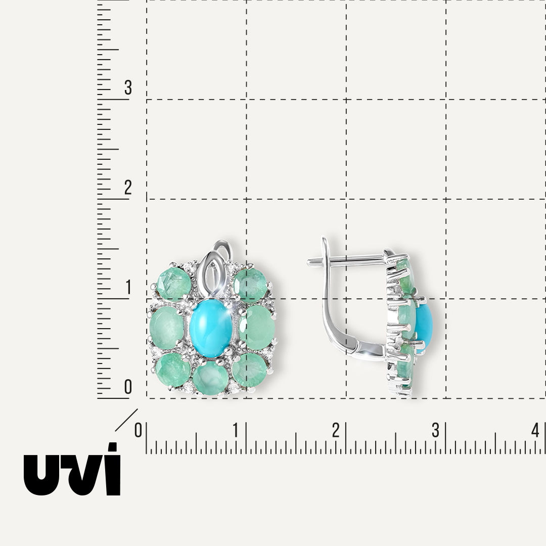 Серебряные серьги с бирюзой и изумрудами