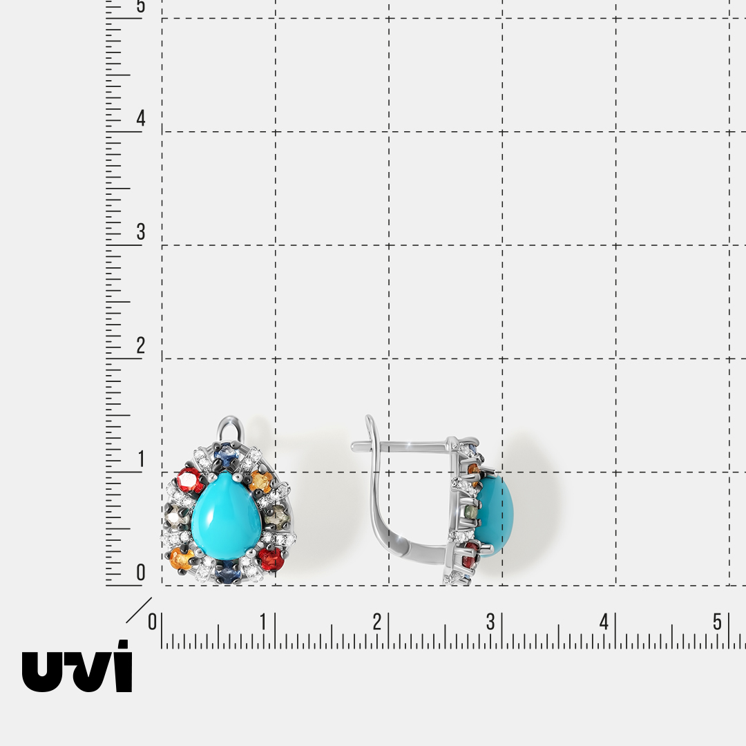 Серебряные серьги с бирюзой и мультисапфирами