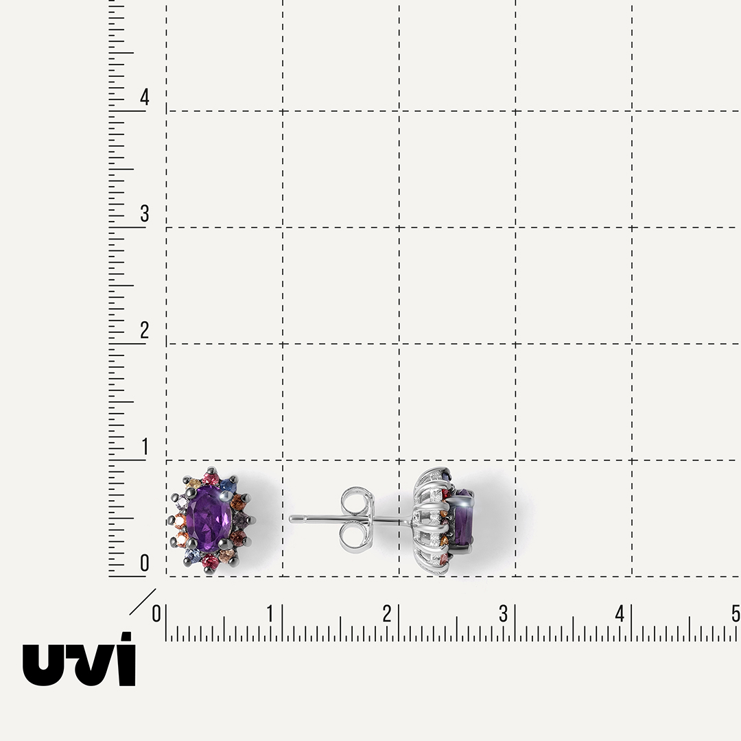 Серебряные серьги-пусеты с аметистами и мультисапфирами