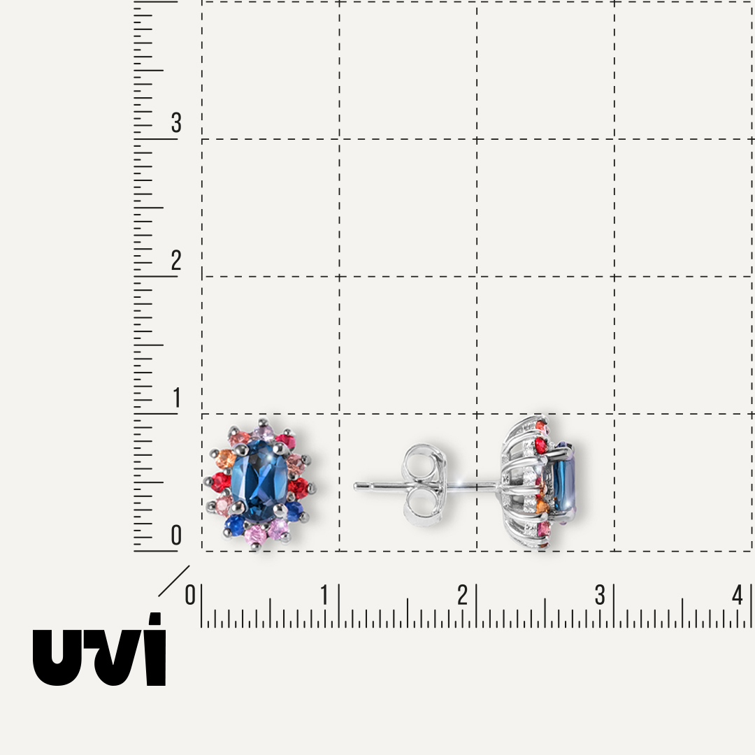 Серебряные серьги-пусеты с топазами Лондон и мультисапфирами