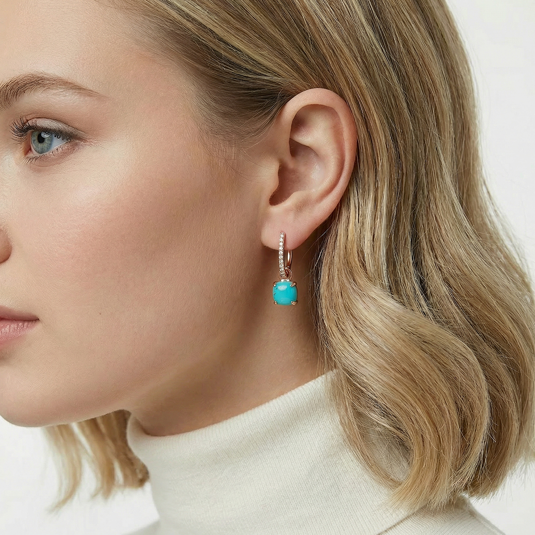 Серебряные серьги-трансформеры с бирюзой