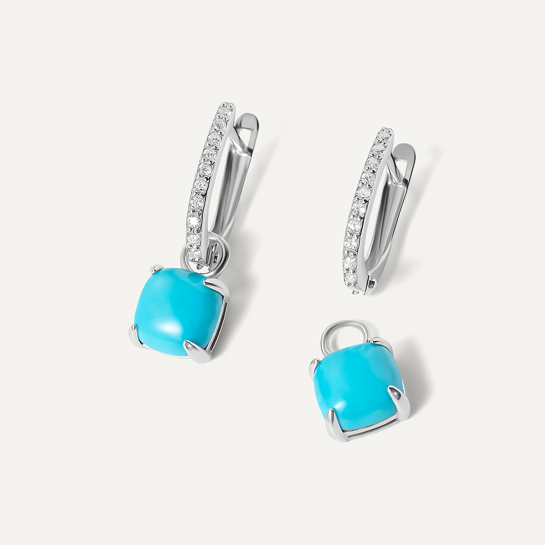 Серебряные серьги-трансформеры с бирюзой