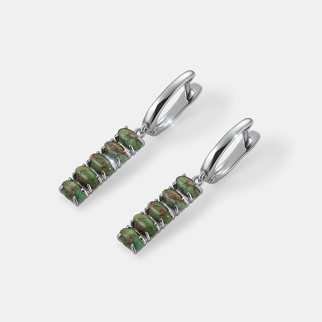 Серебряные серьги с зеленой бирюзой