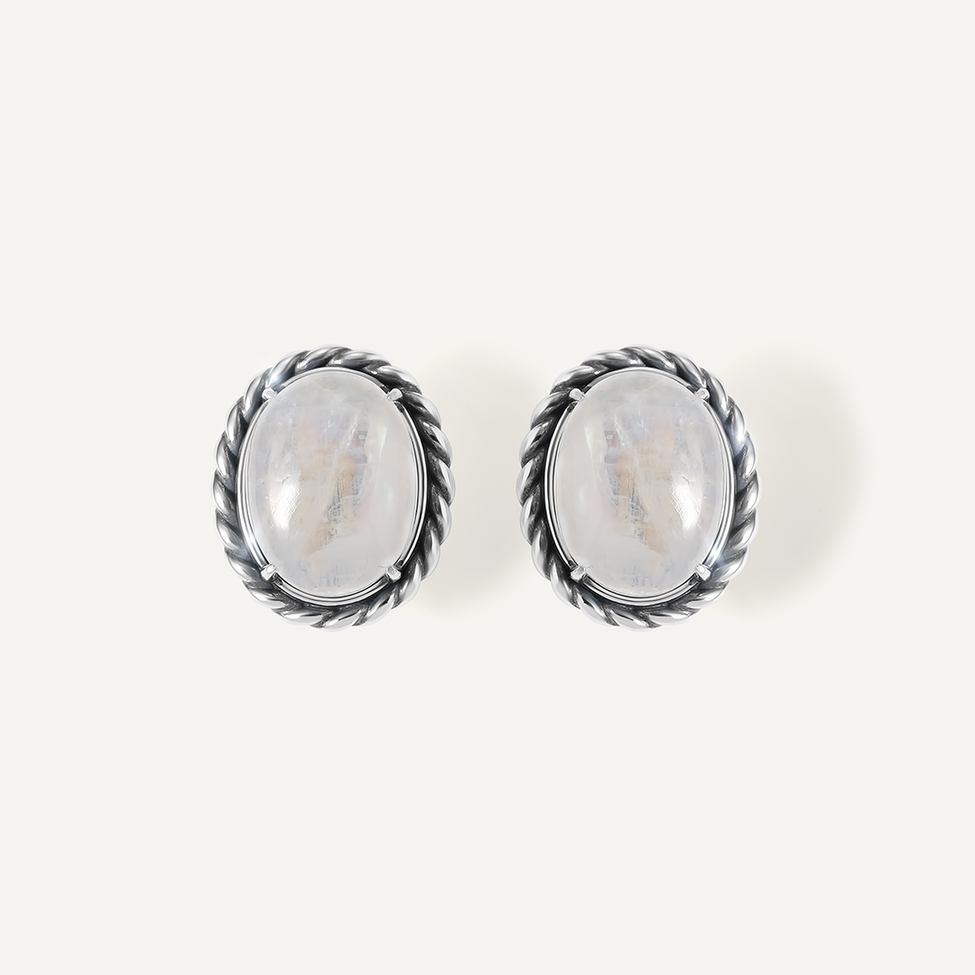 Серебряные серьги с лунными камнями