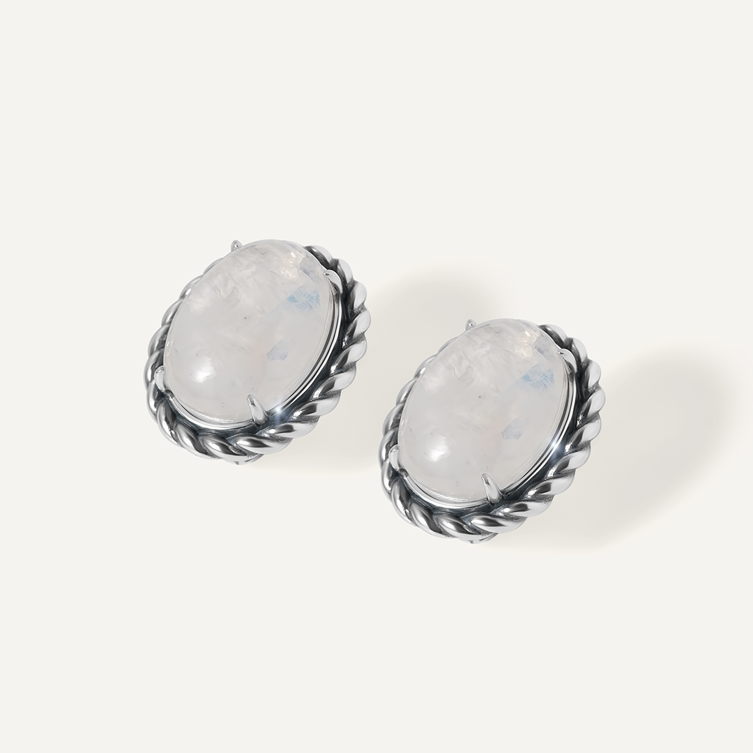 Серебряные серьги с лунными камнями