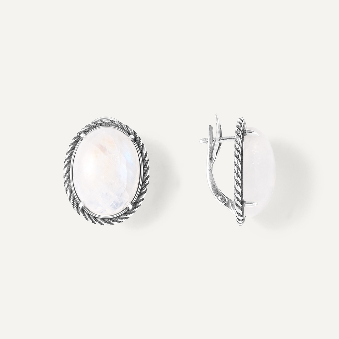 Серебряные серьги с лунными камнями