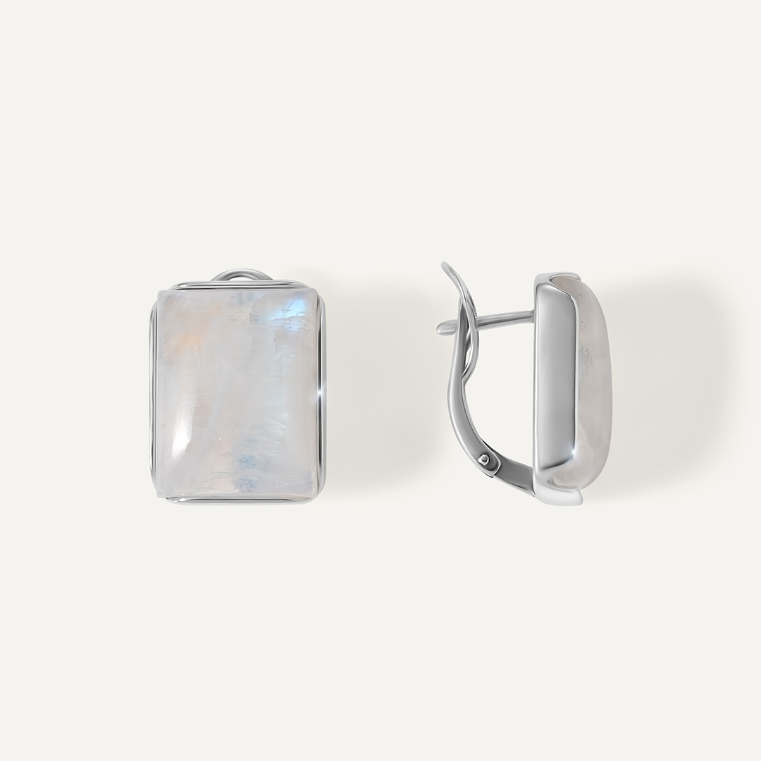 Серебряные серьги с лунными камнями