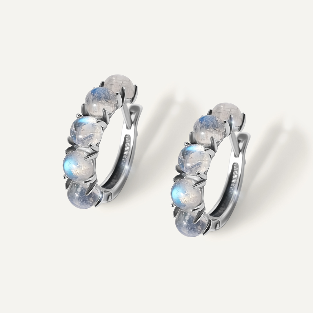 Серебряные серьги с лунными камнями