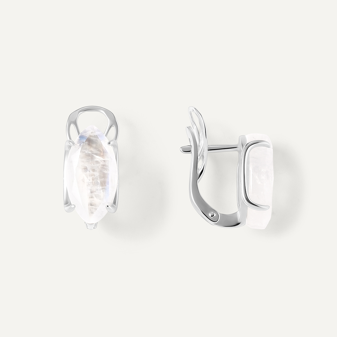 Серебряные серьги с лунными камнями