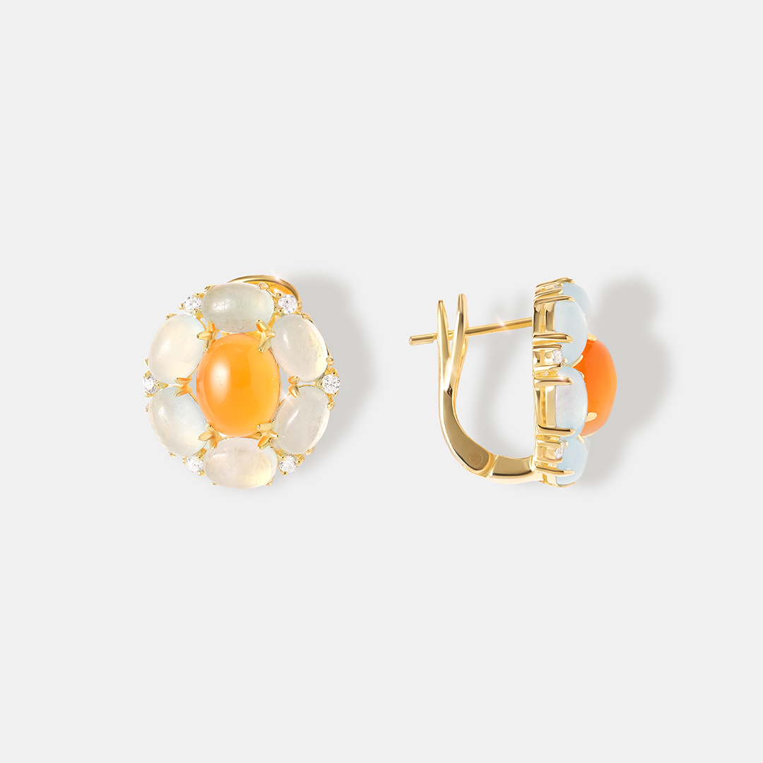 Серебряные серьги с аквамаринами и халцедонами