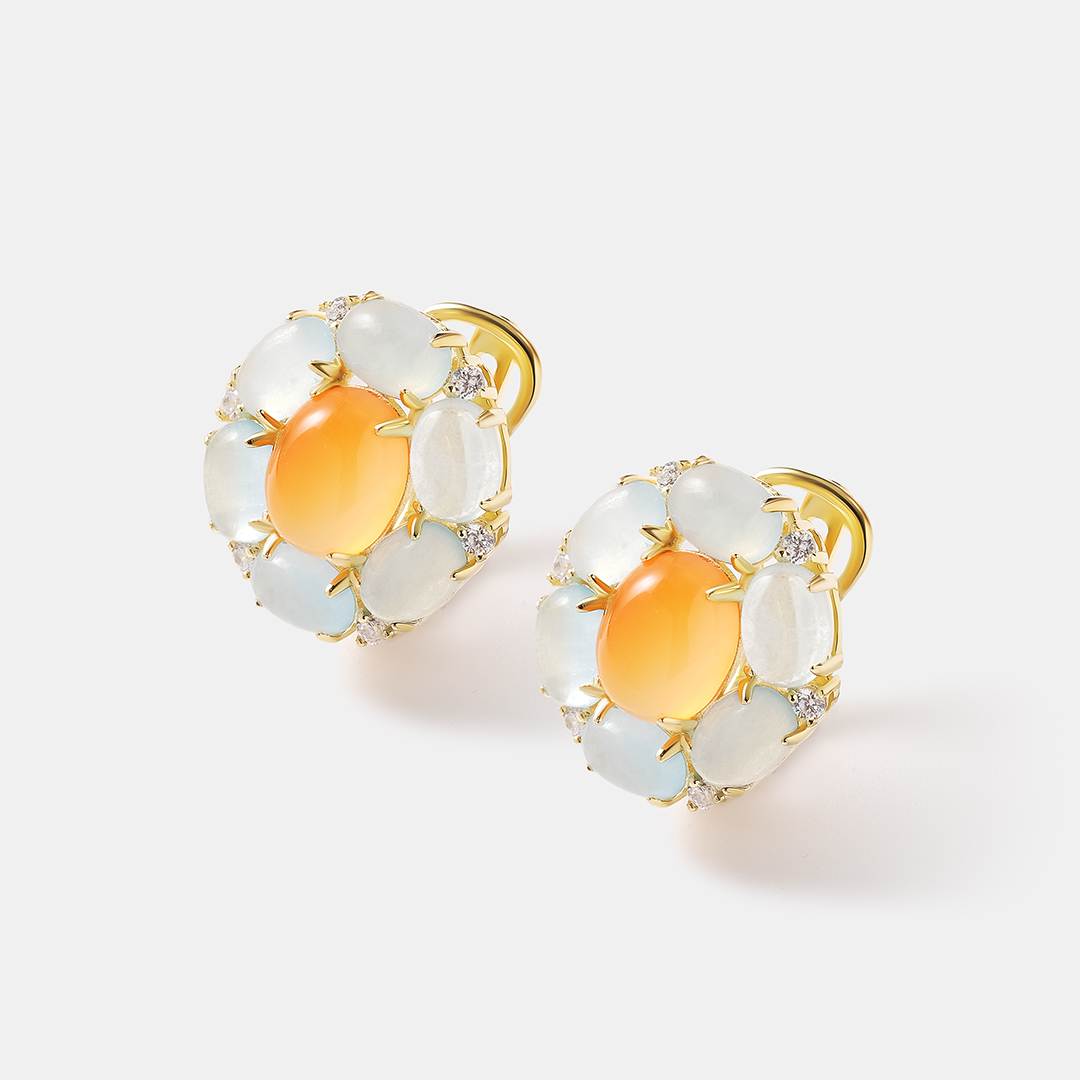 Серебряные серьги с аквамаринами и халцедонами