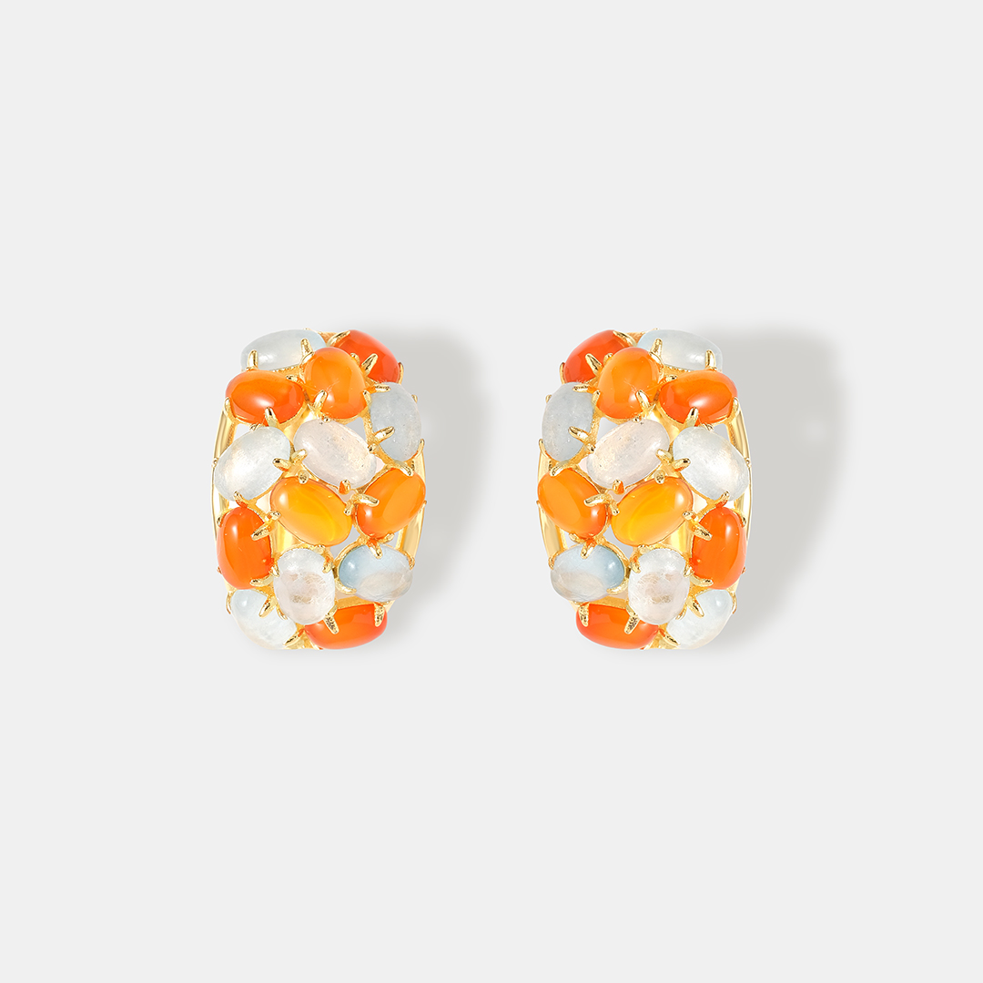 Серебряные серьги с аквамаринами и халцедонами