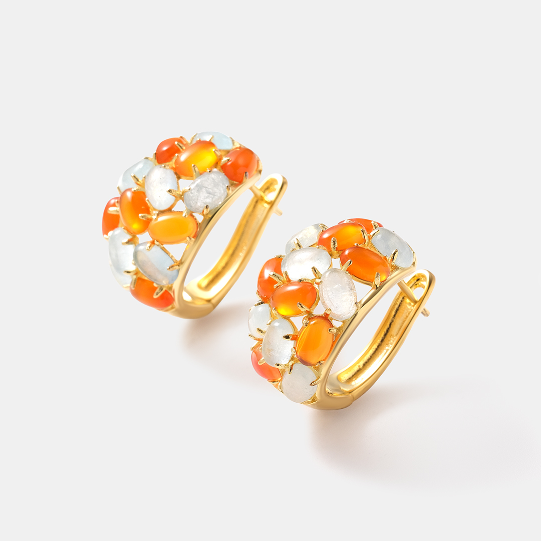 Серебряные серьги с аквамаринами и халцедонами