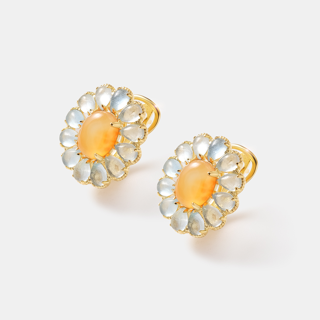 Серебряные серьги с аквамаринами и халцедонами