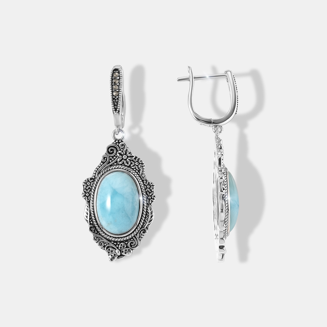 Серебряные серьги с ларимарами