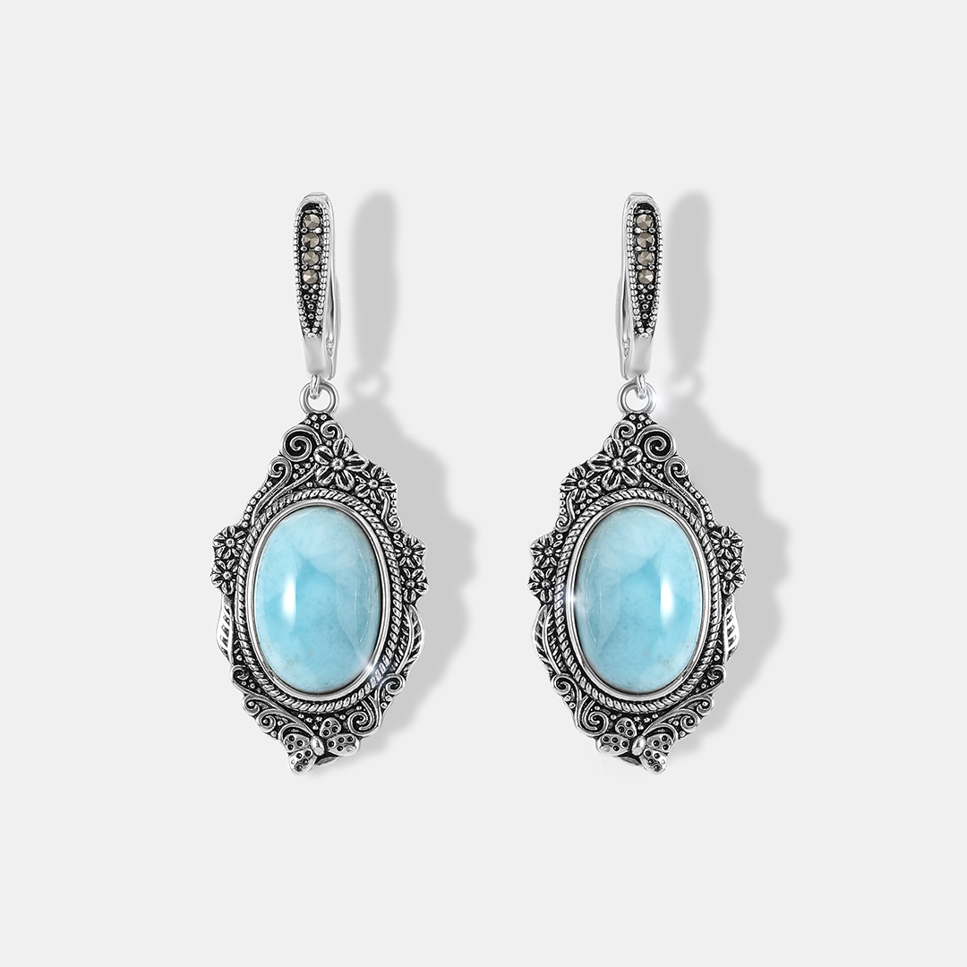 Серебряные серьги с ларимарами