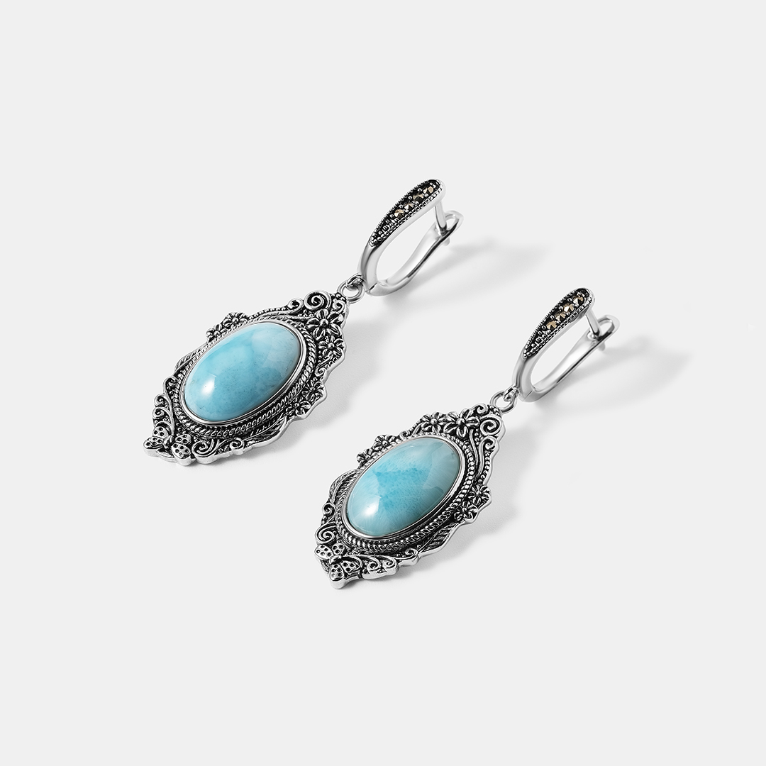 Серебряные серьги с ларимарами