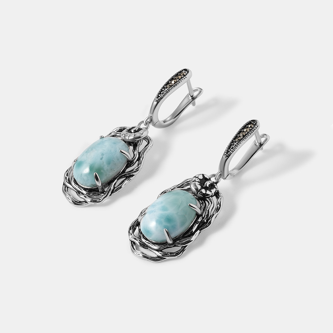 Серебряные серьги с ларимарами