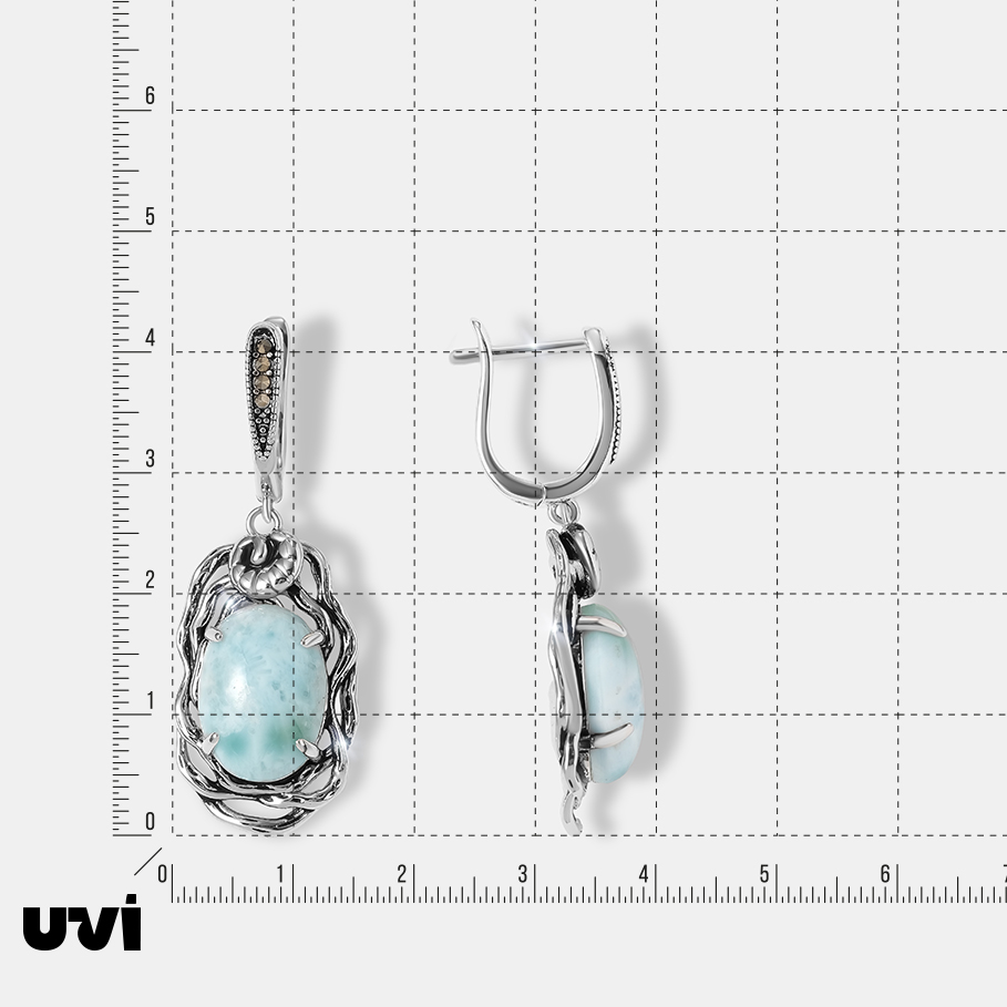 Серебряные серьги с ларимарами